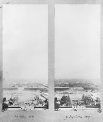 Two views of the construction of the Eiffel Tower, Paris, 10th August and 9th September 1887